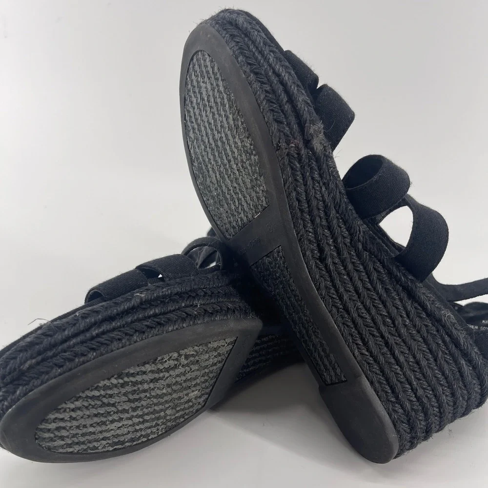 Lauren Ralph Lauren Kelcie Black Espadrille Wedge Heel‎ Sandals 8.5 B